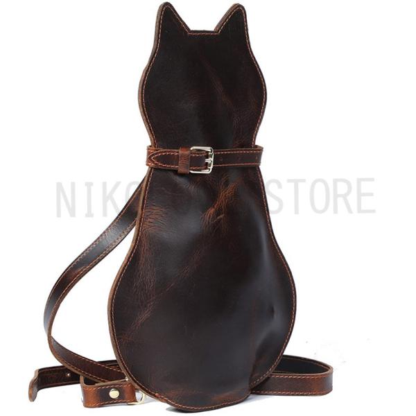 猫型ボディーバッグ ショルダーバッグ ベルトポーチ レディース 本革