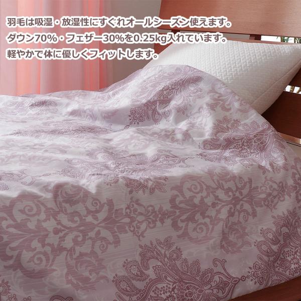 肌掛け 羽毛布団 ダウンケット シングル 丸洗い 洗濯機可能 ダウン70％ オールシーズン 春 夏 秋 ペイズリー柄 同柄カバー付き ポイント利用_2