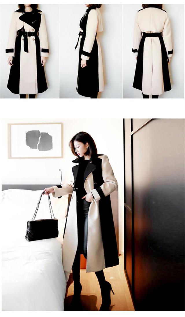 レディース アウター ボタン ロングコート 長袖 チェスターコート ベルト 上品 エレガント お出かけ 秋冬 通 バイカラー 厚手 チェスターコート レディース 秋冬 厚手 ロングコート アウター 長袖