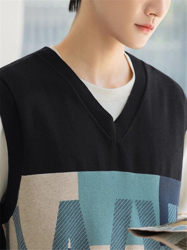 ニットベスト メンズ 袖なし ベスト Vネック トップス ニットセーター オーバーサイズ 大きいサイズ ゆったり 春 秋 秋服 高 ニットベスト メンズ 袖なし ベスト Vネック トップス ニットセーター