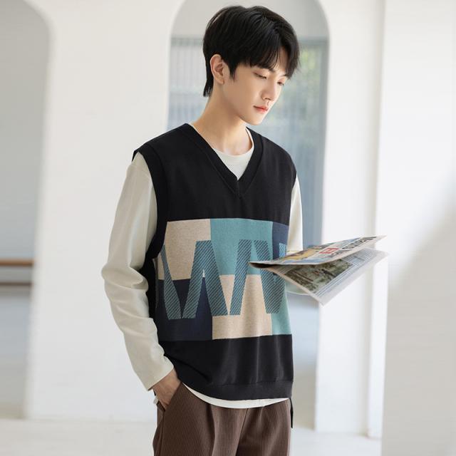 ニットベスト メンズ 袖なし ベスト Vネック トップス ニットセーター