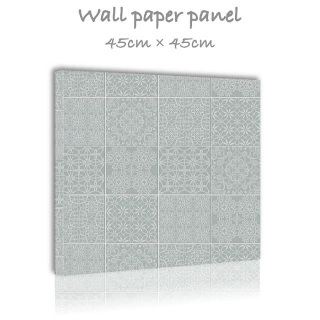 アートパネル おしゃれ 壁掛け 壁紙 クロス モダン タイル パターン 北欧 レトロ45cm×45cm  正方形 エンボス 凸凹 アクセントクロス 日本製 ハンドメイド 木枠の通販は 5,298円