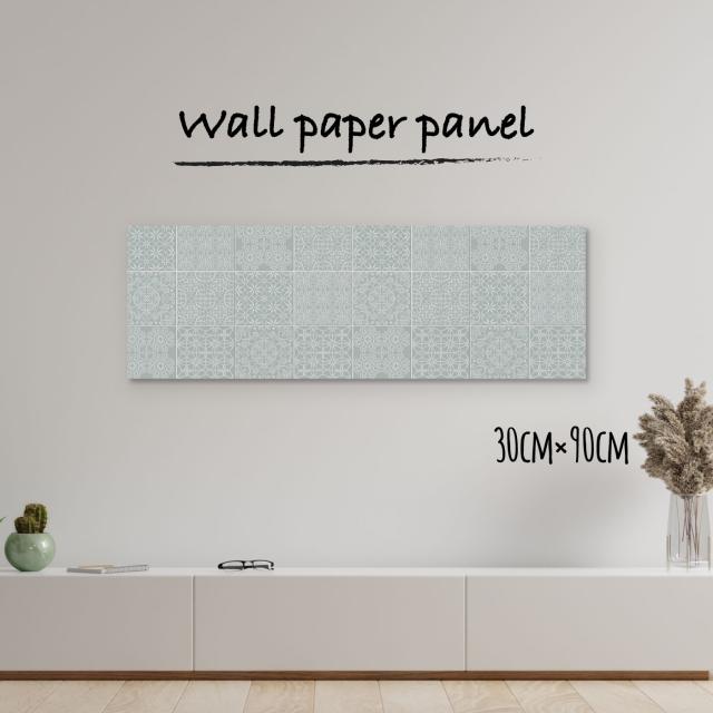 アートパネル おしゃれ 壁掛け 壁紙 クロス モダン タイル パターン 北欧 レトロ30cm×90cm 長方形 エンボス 凸凹 アクセントクロス 日本製 ハンドメイド 木枠の通販は 7,761円