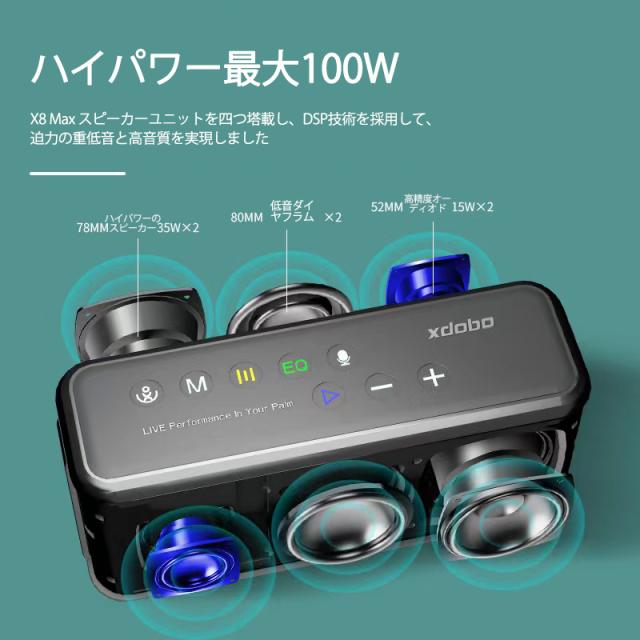 xdobo ｘ８ＭＡＸ ブルートゥーススピーカー 2.2ｃｈ Bluetooth 高音質 大音量 ステレオ 超重低音 防水 ワイヤレス スピーカー ステレオ デュアルパッシブラジエーター　wireless　speaker　ポータブルスピーカー_1
