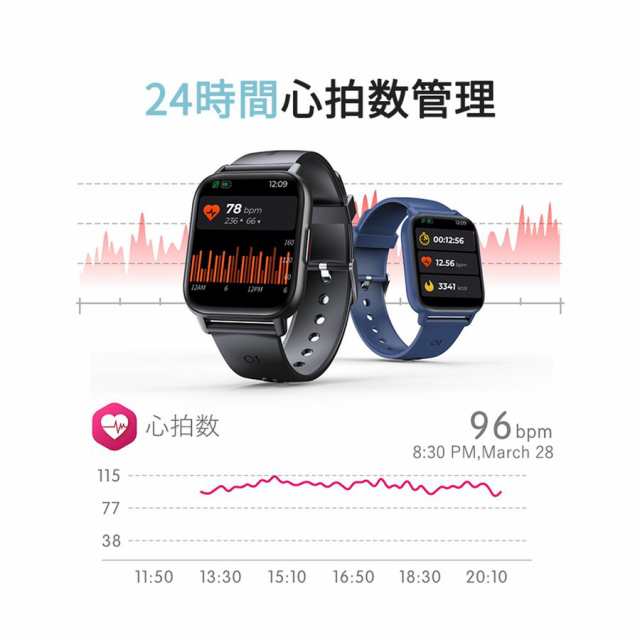 スマートウォッチ 大画面 着信通知 睡眠検測 フルタッチスクリーン