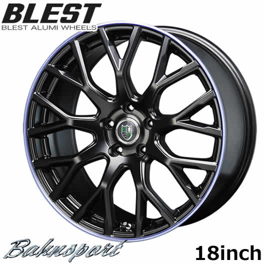 ホイールのみ4本セット アルミホイール ブレスト BLEST バーンシュポルト Type902 18インチ 7.0 PCD100/114.3 5穴 インセット48 セミグロスブラックブルーリボン 【代引き不可】の通販は