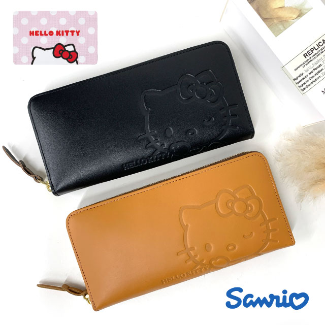 サンリオ 財布 レディース 長財布 キティ さいふ キティ財布 ハローキティ キティちゃん 牛革 ファスナー財布 レディース ロングウォレット 大人 使いやすい 人気 革 レザー 長さいふ 黒 茶 カード入れ コイン入れ 小銭入れ コンパクト ウォレット 女性 Hello Kitty 2w06