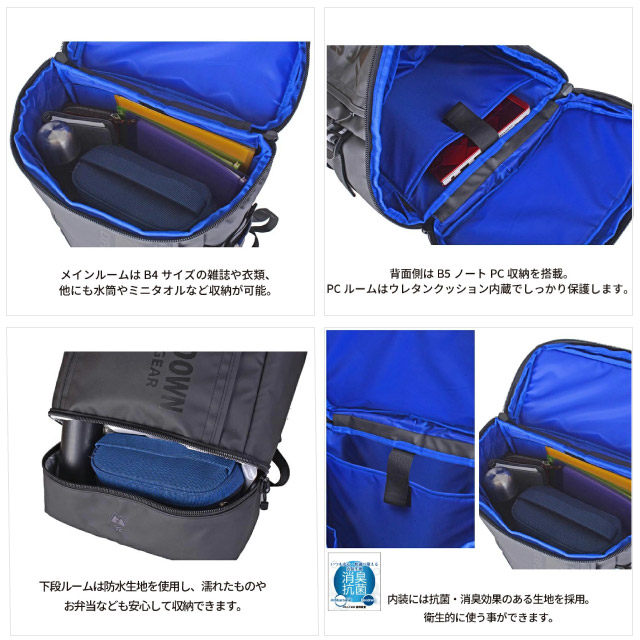 リュック メンズ おしゃれ メンズリュック A4 PC収納 スクエアリュック 通勤 通学 レディース 通学用 リュックサック 大容量 2層式 黒 ボックスリュック 通学リュック 男子 女子 中学生 高校生 大学生 大人 旅行 撥水 消臭 抗菌 ファーストダウン 32リットル 33059_2