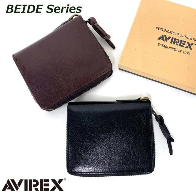 ラッピング袋無料】二つ折り財布 メンズ ラウンドファスナー AVIREX