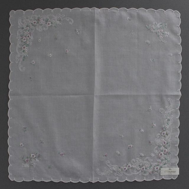 送料無料】ベトナム手刺繍ハンカチ 花 0001 ライトグレー| ブライダル