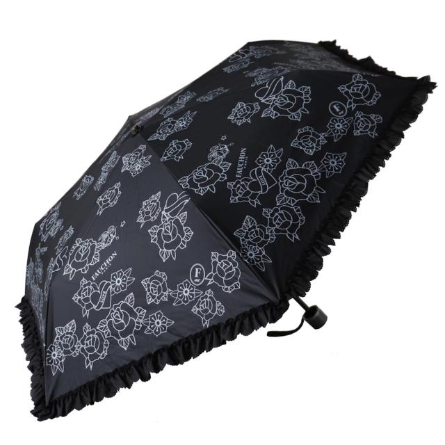 フォション　折りたたみ日傘（傘袋付き）モノトーン　ange（アンジュ）　ブラック　【FAUCHON】