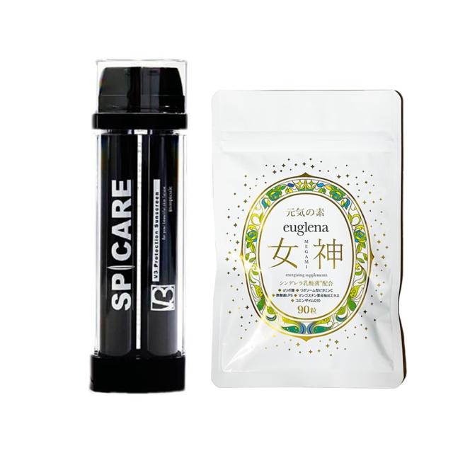 お得セットユーグレナ女神90粒＋V3 プロテクションサンスクリーン　正規品保証　SPF50 PA＋＋＋＋　 SPICARE V3 Protection Sunscreen
