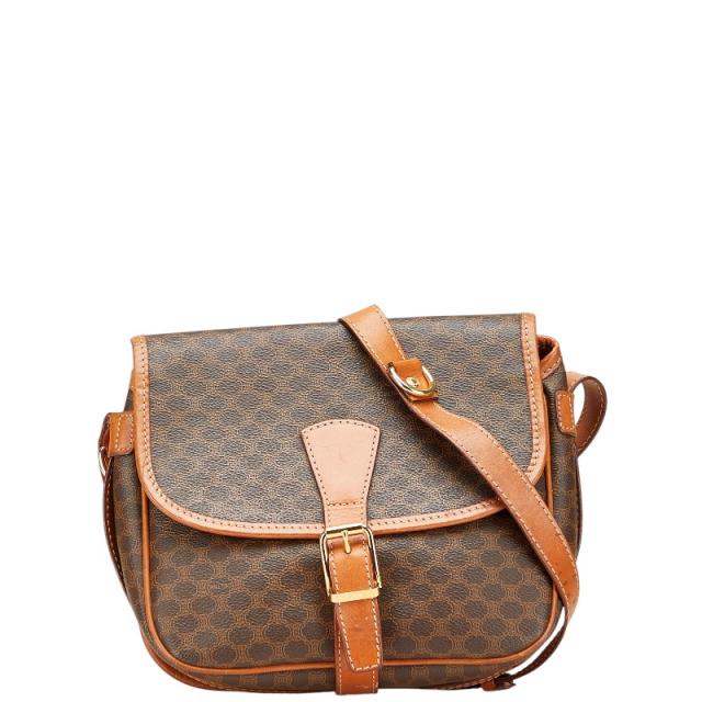 セリーヌ マカダム ヴィンテージ 斜め掛け ショルダーバッグ ブラウン PVC レザー レディース CELINE 【中古】