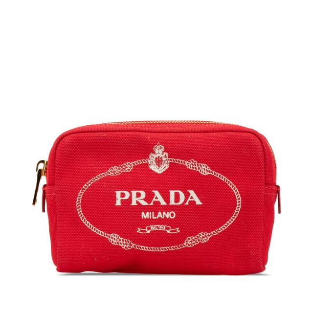 プラダ カナパ ロゴ ポーチ 1NA021 ロッソ レッド キャンバス レザー レディース PRADA 【中古】