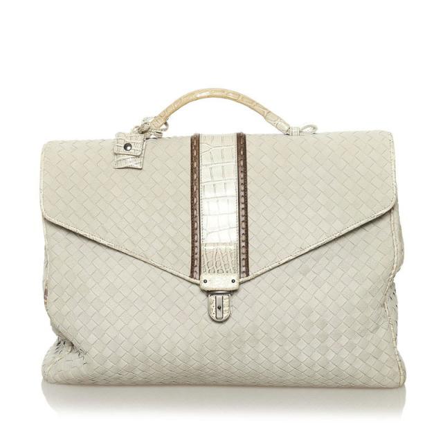 ボッテガヴェネタ イントレチャート ビジネスバッグ 191259 ライトグレー レザー レディース BOTTEGAVENETA 【中古】の通販は 49,700円