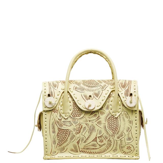 グレースコンチネンタル カービングトライブス マエストラS ハンドバッグ イエロー レザー レディース GRACE CONTINENTAL 【中古】の通販は