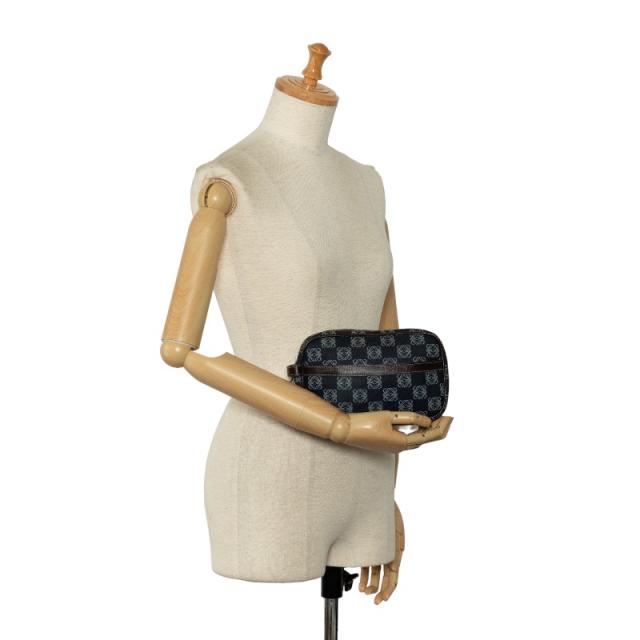 ロエベ アナグラム ポーチ ネイビー ブラウン PVC レザー レディース  