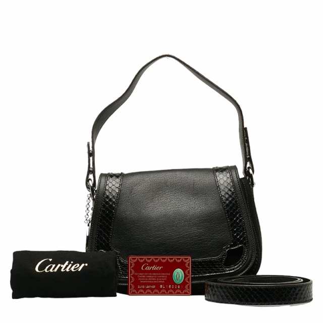 カルティエ 斜め掛け ショルダーバッグ ブラック レザー パイソン スウェード レディース CARTIER 【中古】の通販は 36,920円