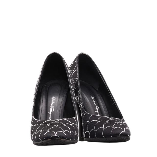 サルヴァトーレフェラガモ パンプス 6 ヒール 733637 ブラック レザー ラインストーン レディース Salvatore Ferragamo 【中古】の通販は