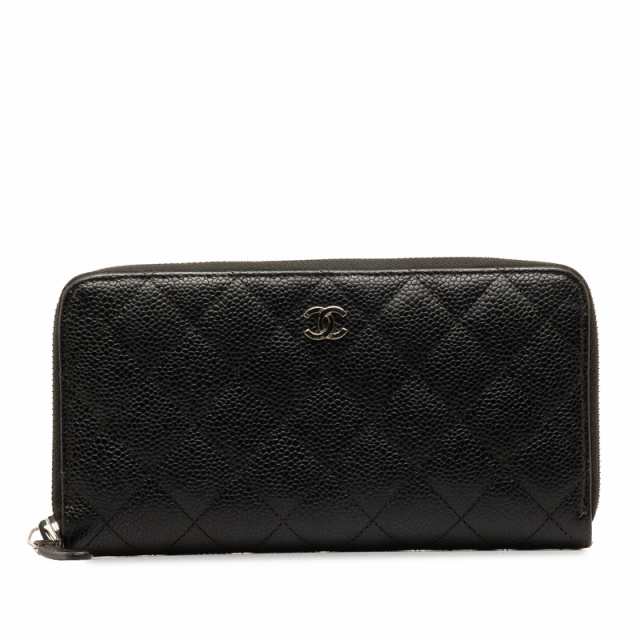 シャネル マトラッセ ココマーク ラウンドファスナー 長財布 ブラック キャビアスキン レディース CHANEL 【中古】