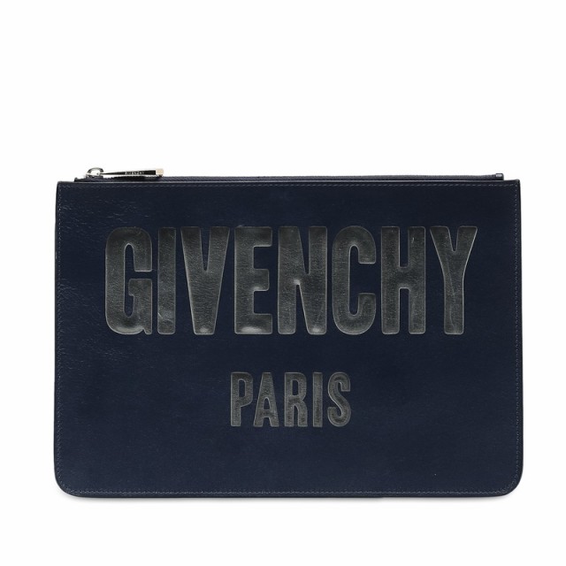 ジバンシー ロゴプレート アイコニック クラッチバッグ セカンドバッグ ブルー シルバー レザー レディース Givenchy 【中古】