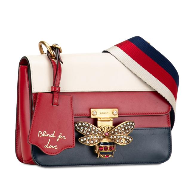 グッチ クイーンマーガレット ビー ハチ 蜂 トリコロール ショルダーバッグ 476542 ホワイト レッド ネイビー レザー GUCCI 【中古】_1