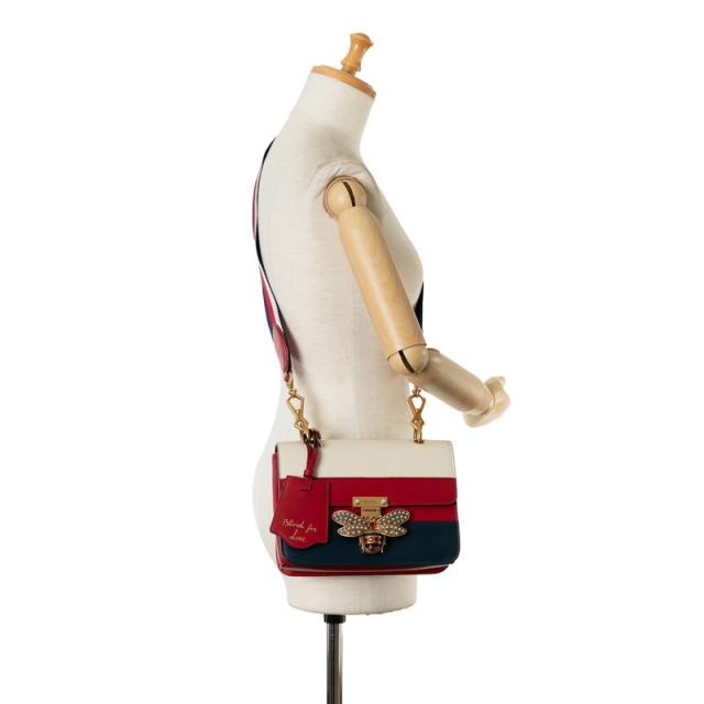 グッチ クイーンマーガレット ビー ハチ 蜂 トリコロール ショルダーバッグ 476542 ホワイト レッド ネイビー レザー GUCCI 【中古】_8