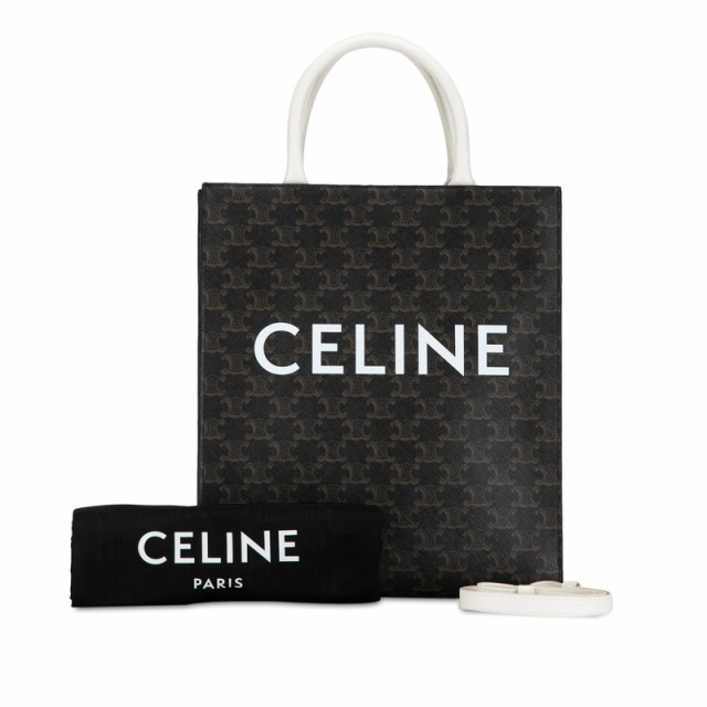 セリーヌ トリオンフ バーティカル カバ スモール ハンドバッグ ショルダーバッグ 2WAY ブラウン ホワイト PVC レザー CELINE 【中古】