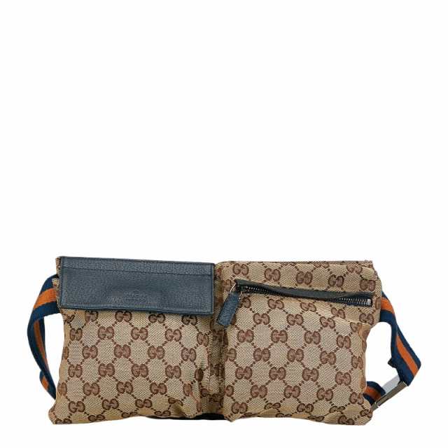 グッチ GGキャンバス ウエストバッグ ベージュ ブルー オレンジ キャンバス レザー レディース GUCCI 【中古】