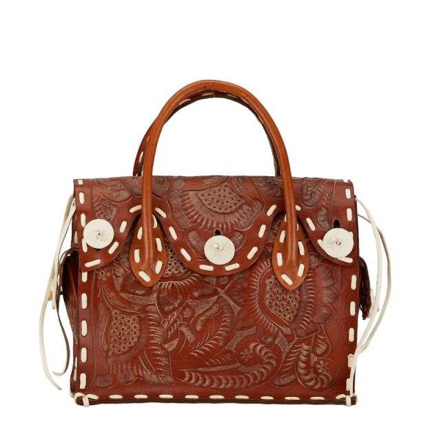 カービングトライブス マエストラS ハンドバッグ ブラウン レザー レディース 【中古】の通販は