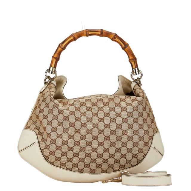 グッチ GGキャンバス バンブー ショルダーバッグ ハンドバッグ 2WAY 169961 ベージュ アイボリー ホワイト キャンバス GUCCI 【中古】