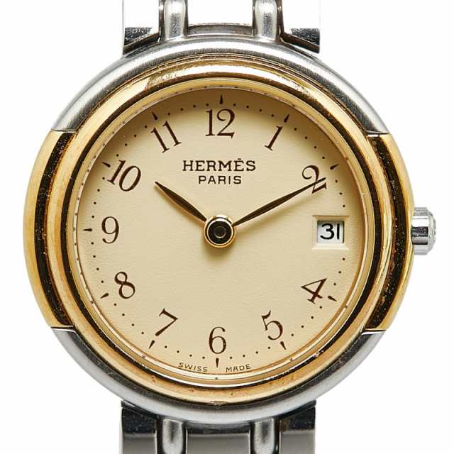 エルメス ウィンザー 腕時計 クオーツ アイボリー文字盤 ステンレススチール メッキ レディース HERMES 【中古】