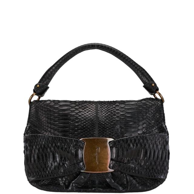 サルヴァトーレフェラガモ パイソン ロゴ ヴァラリボン ハンドバッグ