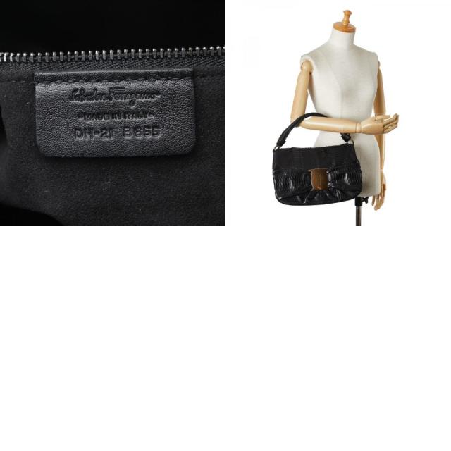 サルヴァトーレフェラガモ パイソン ロゴ ヴァラリボン ハンドバッグ ブラック レザー レディース Salvatore Ferragamo 【中古】_9