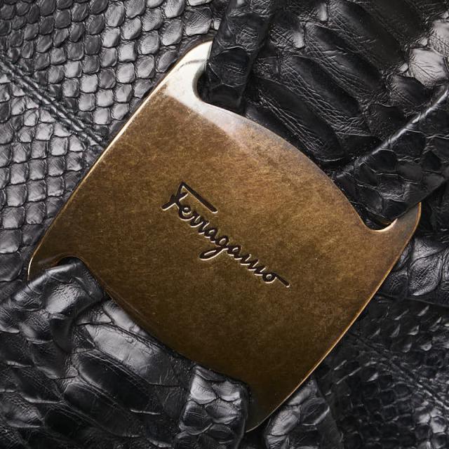 サルヴァトーレフェラガモ パイソン ロゴ ヴァラリボン ハンドバッグ ブラック レザー レディース Salvatore Ferragamo 【中古】_7