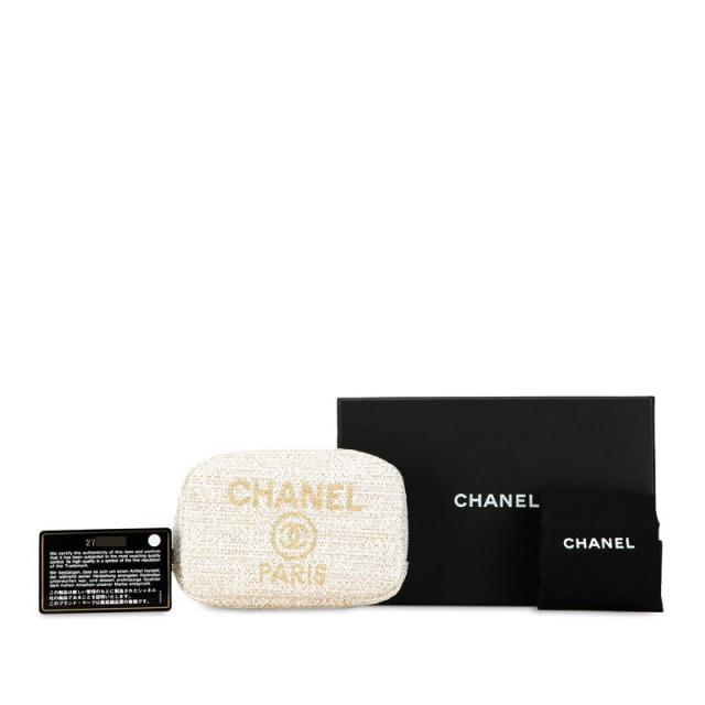 シャネル ドーヴィル ポーチ ホワイト ゴールド ツイード レディース CHANEL 【中古】_8
