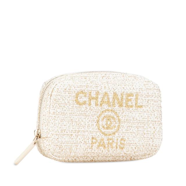シャネル ドーヴィル ポーチ ホワイト ゴールド ツイード レディース CHANEL 【中古】_1