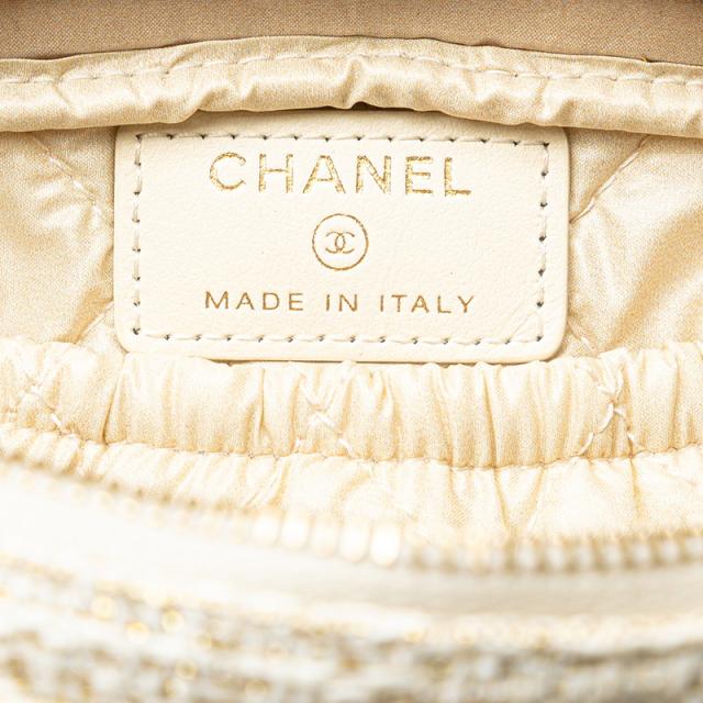 シャネル ドーヴィル ポーチ ホワイト ゴールド ツイード レディース CHANEL 【中古】_6