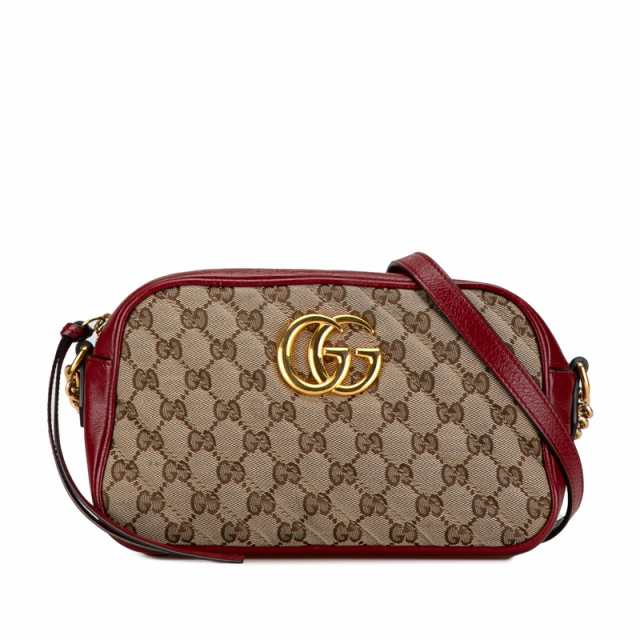 グッチ GGマーモント GGキャンバス スモール 斜め掛け ショルダーバッグ 447632 レッド ベージュ キャンバス レザー GUCCI 【中古】