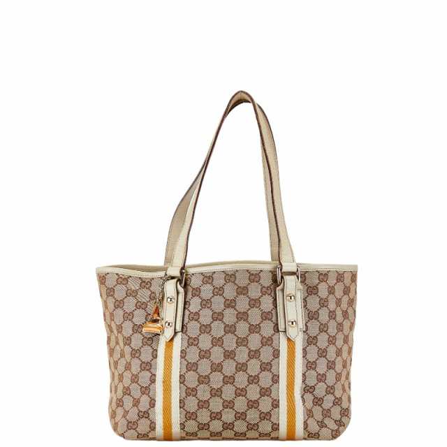 グッチ GGキャンバス シェリーライン トートバッグ ハンドバッグ 137396 ベージュ ブラウン キャンバス レザー GUCCI 【中古】