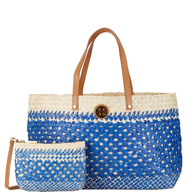 トリーバーチ トートバッグ かごバッグ ブルー ベージュ ラフィア レザー レディース Tory Burch 【中古】の通販は