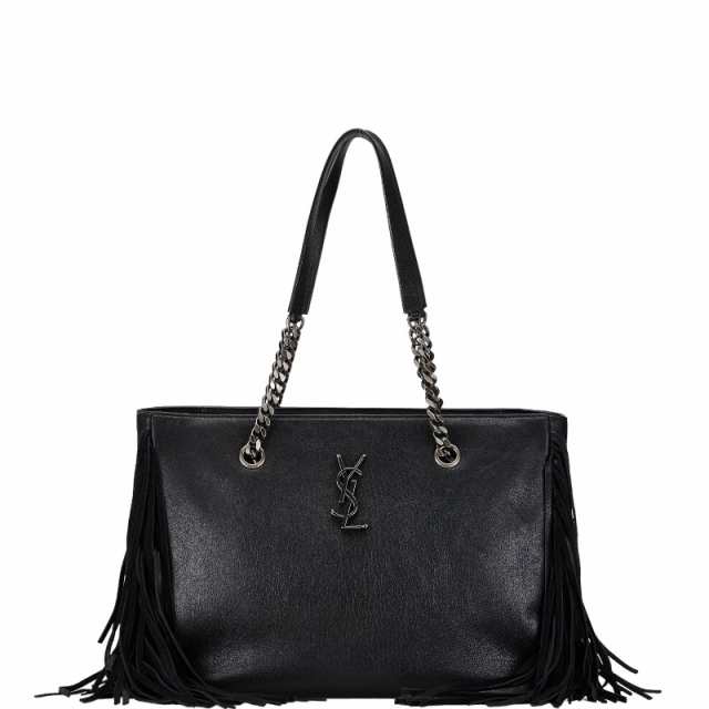 サンローラン フェスティバル フリンジバッグ YSLロゴ チェーン トートバッグ ブラック シルバー レザー SAINT LAURENT 【中古】