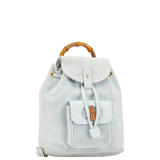 GUCCI バンブー スエード レザー バックパック ライトブルー GUCCI