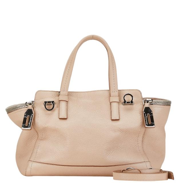 サルヴァトーレフェラガモ ガンチーニ ハンドバッグ ショルダーバッグ 2WAY E424 ピンクベージュ レザー Salvatore Ferragamo 【中古】の通販は