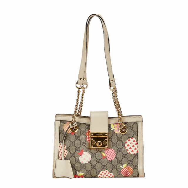 グッチ GGスモール パドロック アップル ハート プリント チェーン ショルダーバッグ 498156 ベージュ ブラック PVC GUCCI 【中古】