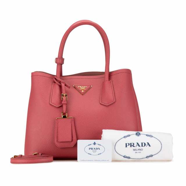 プラダ 三角ロゴプレート キュイール ダブル ハンドバッグ ショルダーバッグ 2WAY 1BG887 ピンク サフィアーノレザー PRADA 【中古】