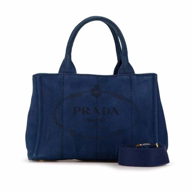 プラダ カナパSS ロゴ ハンドバッグ ショルダーバッグ 2WAY ネイビー キャンバス レディース PRADA 【中古】