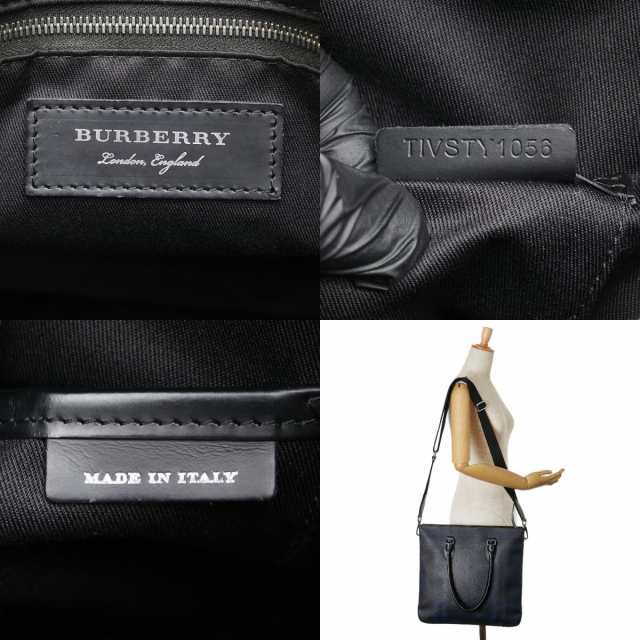 バーバリー チェック トートバッグ ショルダーバッグ 2WAY ブラック ブルー PVC レザー レディース BURBERRY 【中古】