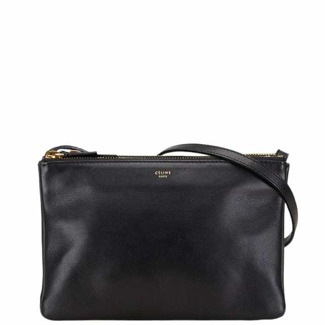 セリーヌ トリオ スモール 斜め掛け ショルダーバッグ ブラック レザー レディース CELINE 【中古】