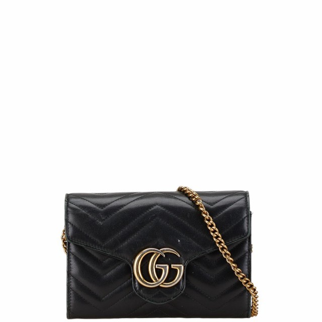 グッチ GGマーモント チェーン ショルダーウォレット バッグ 474575 ブラック レザー レディース GUCCI 【中古】